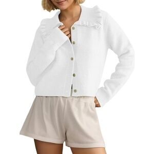 Knit Ruffle Collar Cardigan in White